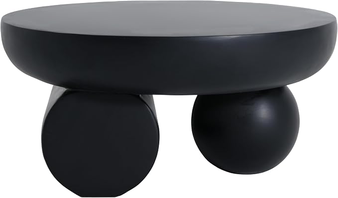 Christopher Knight Home Rico 27.5" Outdoor Coffee Table with Spherical and Cylinder Leg, MGO Round End Table with Ball Legs, No Assembly Patio Table for Poolside/Balcony/Backyard, Black