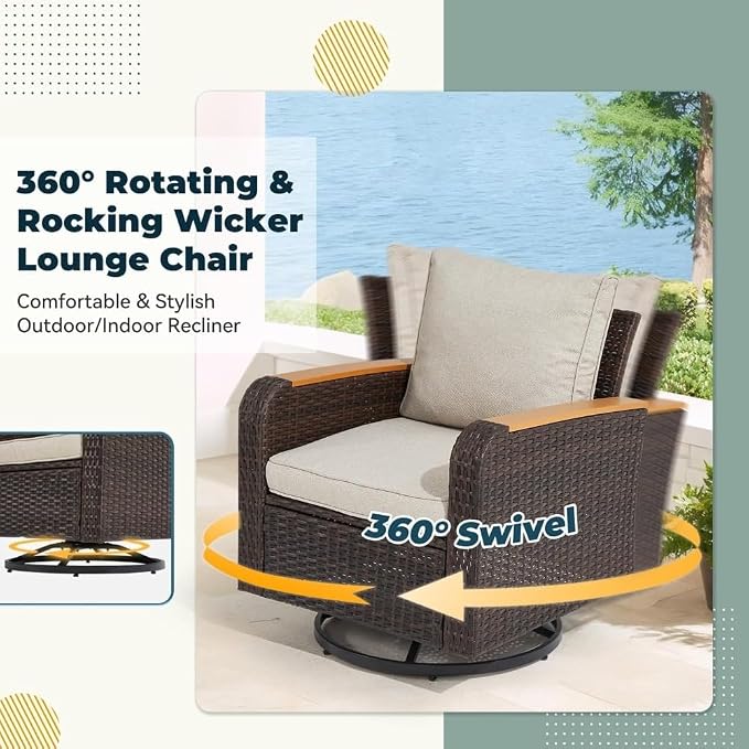 6 Piece Wicker Patio Furniture Set Outdoor Conversation Set with PE Rattan Sectional Sofa and Swivel Chairs for Indoor and Outdoor Spaces