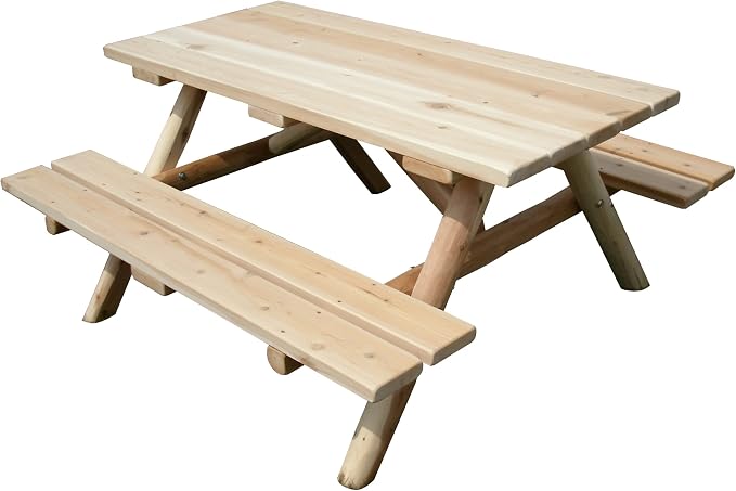 Furniture Barn USA Outdoor White Cedar Log 6' Picnic Table with Attached Benches