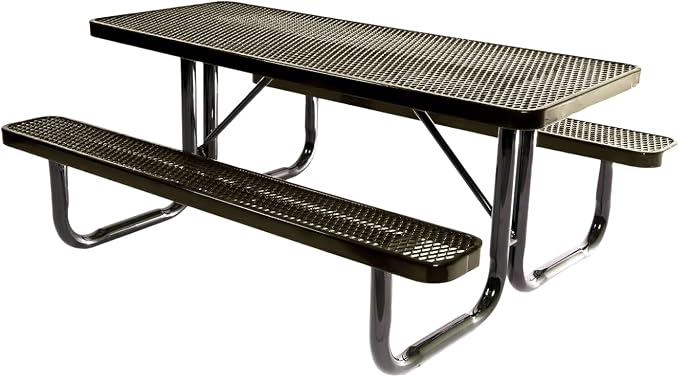 COATEDOUTDOORFURNITURE Heavy-Duty Portable Outdoor Picnic Table, Thermoplastic Coated Expanded Metal Commercial-Grade Patio Dining Furniture Made in America (6ft Rectangular, Textured Gold Vein)