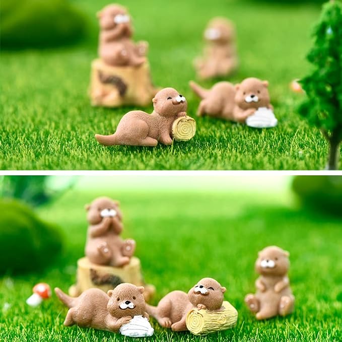 JKanruh 12 Pcs Resin Otters, Miniature Otters Figurines for Cake Decoration Home Terrarium Decoration DIY Crafts