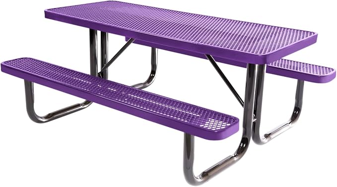 COATEDOUTDOORFURNITURE Heavy-Duty Portable Outdoor Picnic Table, Thermoplastic Coated Expanded Metal Commercial-Grade Patio Dining Furniture Made in America (6ft Rectangular, Purple)