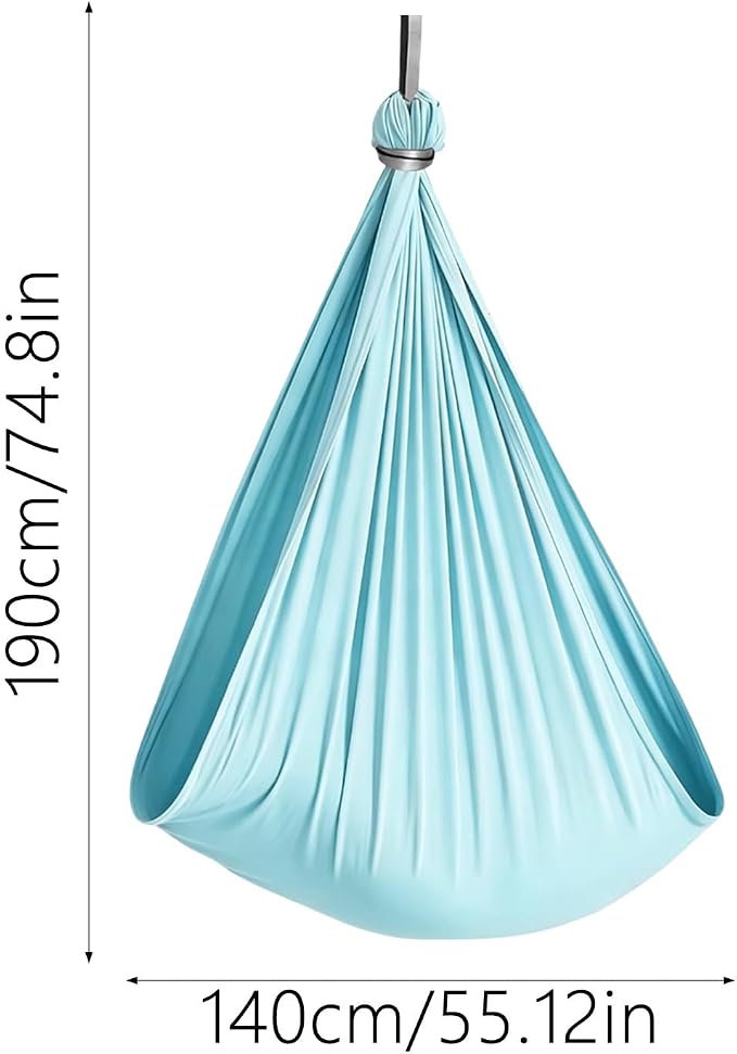 Hammock Without Stand, Double Layer Cuddle Hammock Swing, Adjustable Aerial Yoga Swing with Full Hardware Kit, 360° Swivel, Holds Up to 300lbs for Adults (Light Blue)