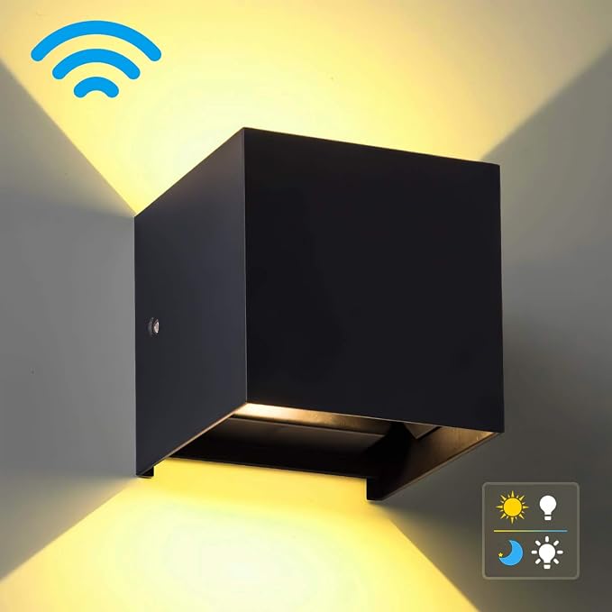 LED Aluminum Waterproof Wall Lamp, (Upgrade Dusk to Dawn Sensor) Waterproof Outdoor Light 20W 100-277V 2800K-3000K(Not dimmable) Outdoor Wall Light Warm Light 2LEDS (Black-20W-Larger)