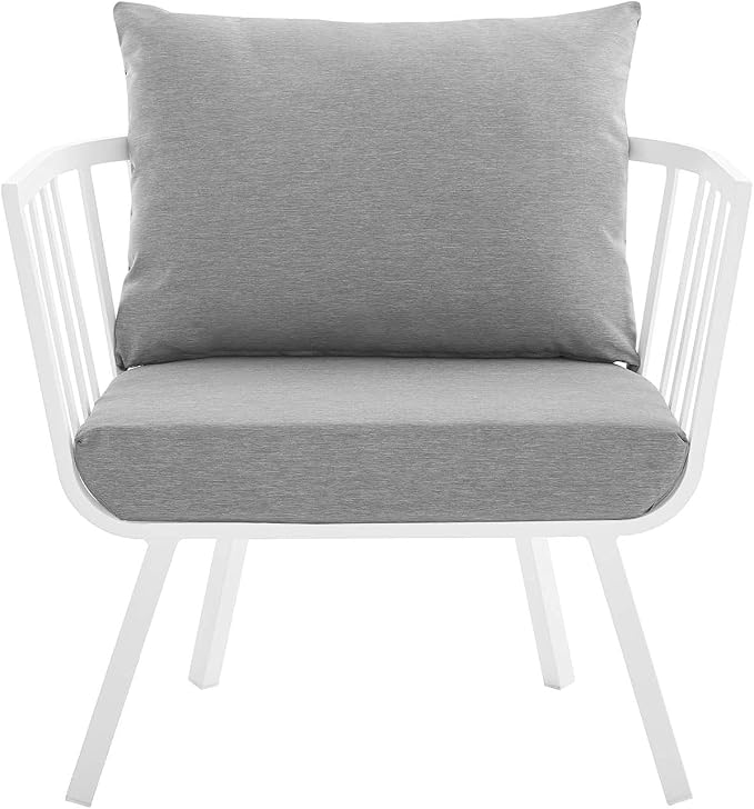 Modway Riverside 4 Piece Sectional Set with Armchair and Table, 61. 5" L x 114" w x 28" H, White Gray