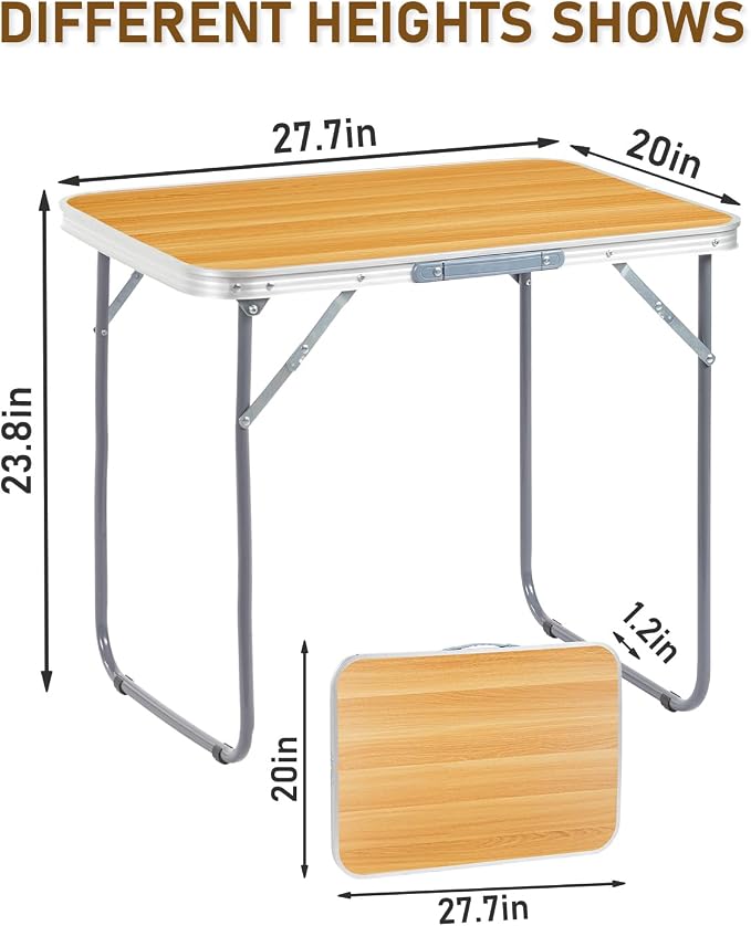 Outvita 2.3ft Portable Folding Camping Table, Outdoor Waterproof Picnic Table, Aluminum Lightweight Suitcase Foldable Table for Picnic BBQ Beach Dining