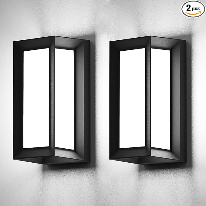 Outdoor Wall Lights,2Packs Exterior Light Fixture,LED Wall Sconce 3-Color-Changeable Wall Mounted Lamps,Matte Black Porch&Patio Light Outdoor,IP65 Waterproof for Hallway Stairs Gardens