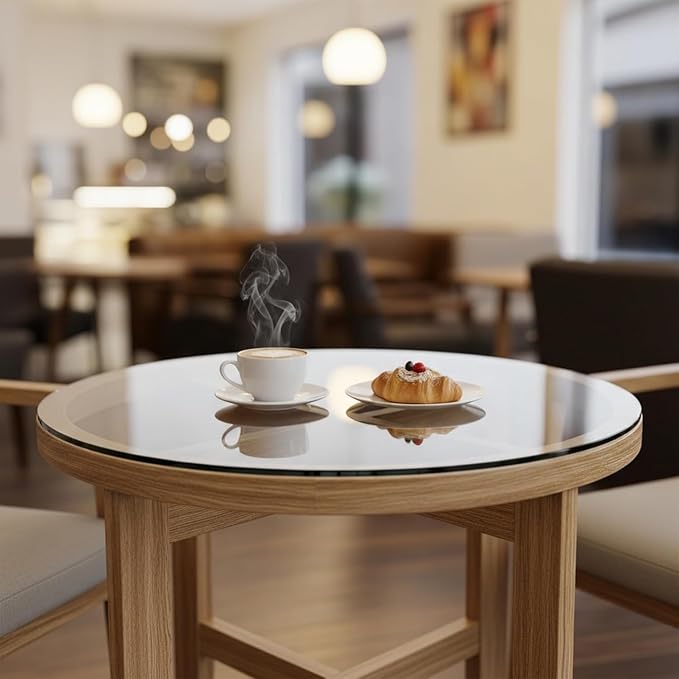 48 inch Round 1/4" Thick Pencil Polished Edge Glass Table Top with 6 Bumpers - Tempered, Scratch Resistant & Safety Replacement Glass Designed for Dining, Coffee, Patio & End Tables