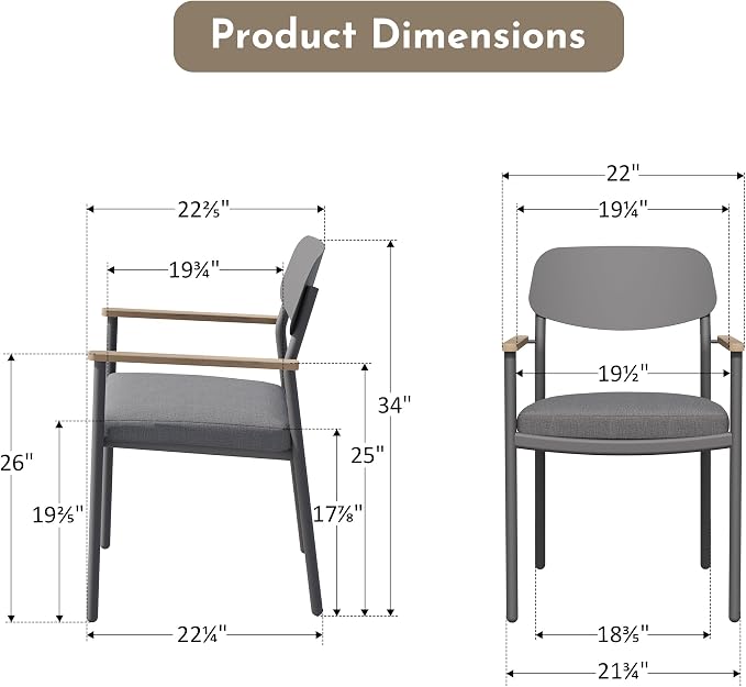 Modern Shade Lusso Outdoor Dining Chairs Set of 4, Fade Resistant, All-Aluminum Outdoor Chairs with FSC Teak Wood Armrests, Weather-Resistant Patio Chair with Quick Dry Cushion, Gray