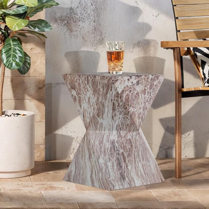Faux Terrazzo Tree Stump Stool Table, Modern Cement Outdoor Side Table for Patio & Garden, Round Accent Table Indoor and Outdoor, Marble