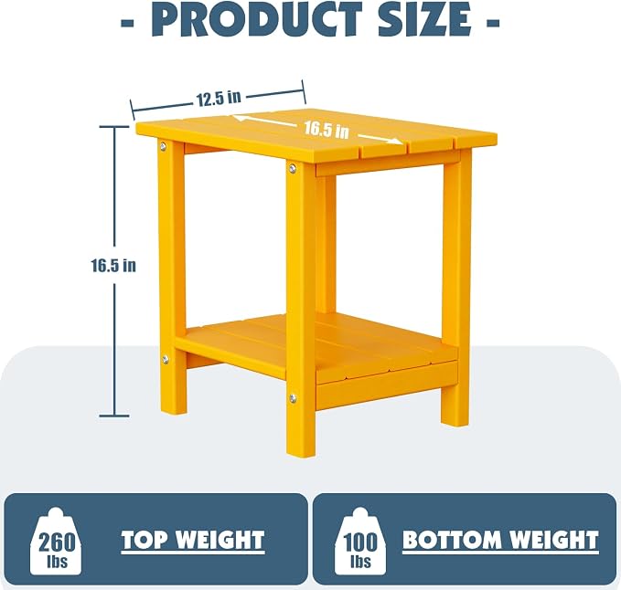 Adirondack Outdoor Side Table, 16.5” HDPE Small Patio Table with Storage Shelf, Weather Resistant End Table for Porch, Pool & Yard (Orange)