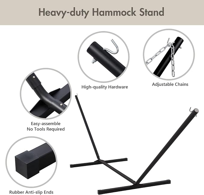 ANOW Outdoor Hammock with 12 Feet Heavy Duty Steel Stand, Two Person Hammock with Stand Included, 450 LBS Weight Capacity, Cream