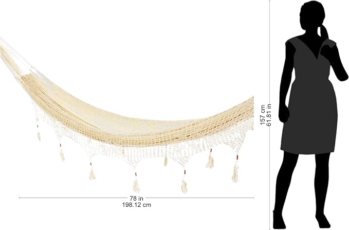 NOVICA Artisan Caribbean Shores Triple Hammock, Handmade Ivory Nylon Solid Rope with Tassels, Mayan Shabby Chic Mexico, Bed 78in L x 90in W Total 158in L