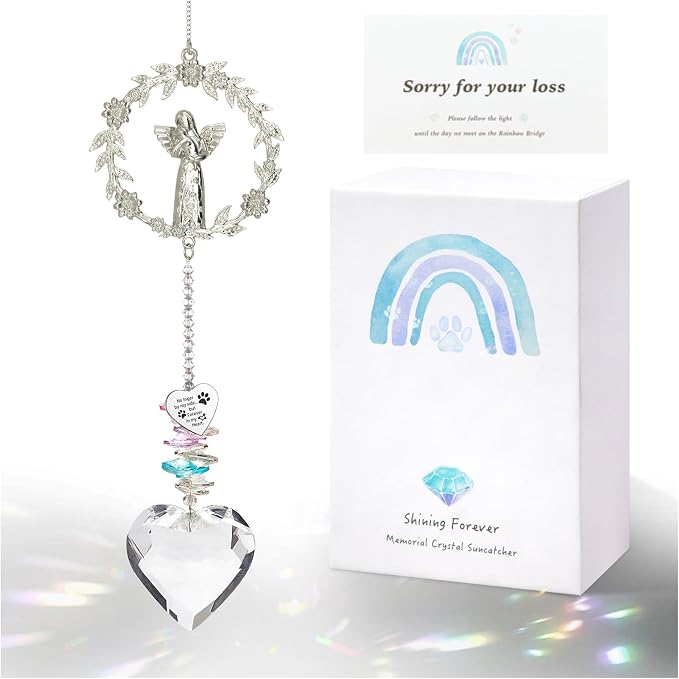 Dog Memorial Gifts, Dog Sympathy, Angel Carrying Dog Reminder Suncatcher | Loss of Dog Sympathy Gifts, Pet Remembrance Crystal Suncatcher