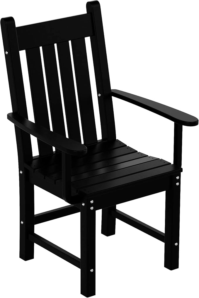 WO Home Furniture Adirondack Patio Dining Chair Table Bench Set of 6 PCS Rectangle Dinner Table Dining Arm-Chairs (Black)