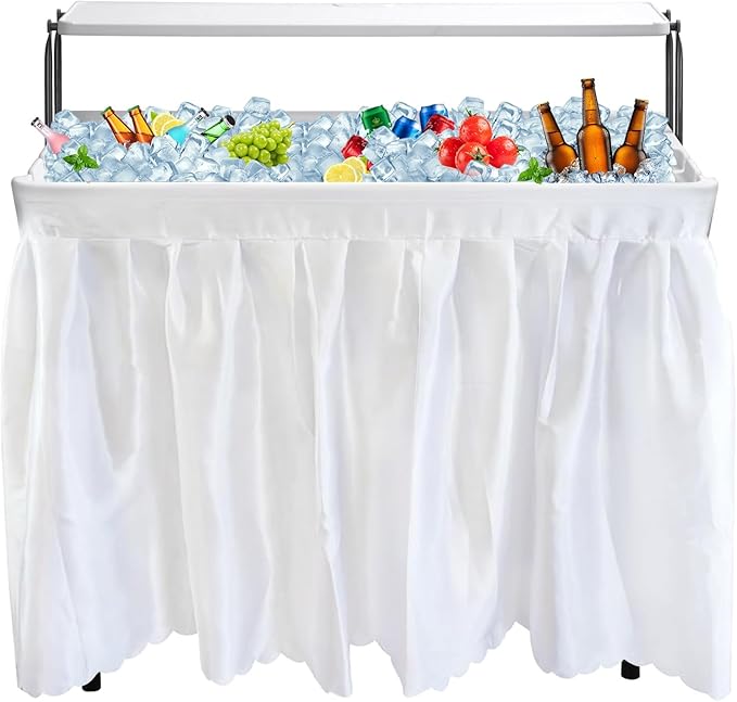 CDEN 4 ft ice Cooler Table, Outdoor Folding ice Table, Portable Cooler Table, ice Table, with Sink and Drain, with Removable Skirt (White)