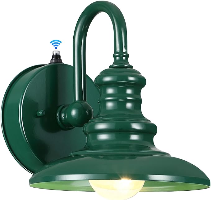 Dusk to Dawn Sensor Outdoor Gooseneck Barn Light Fixture Green | Exterior Wall Sconce Lighting Rustic Outside Porch Lantern Farmhouse Wall Mount Lamp for House Garage Patio