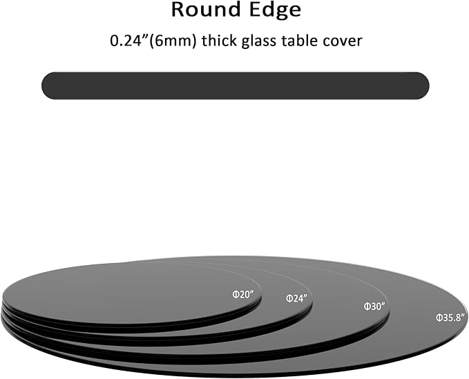 24" Tempered Glass Table Top Round Black Table Surface 1/4'' Thick Pencil Polished Edge Multipurpose for Dining, Coffee, Restaurant and End Table (24 inch-Black)