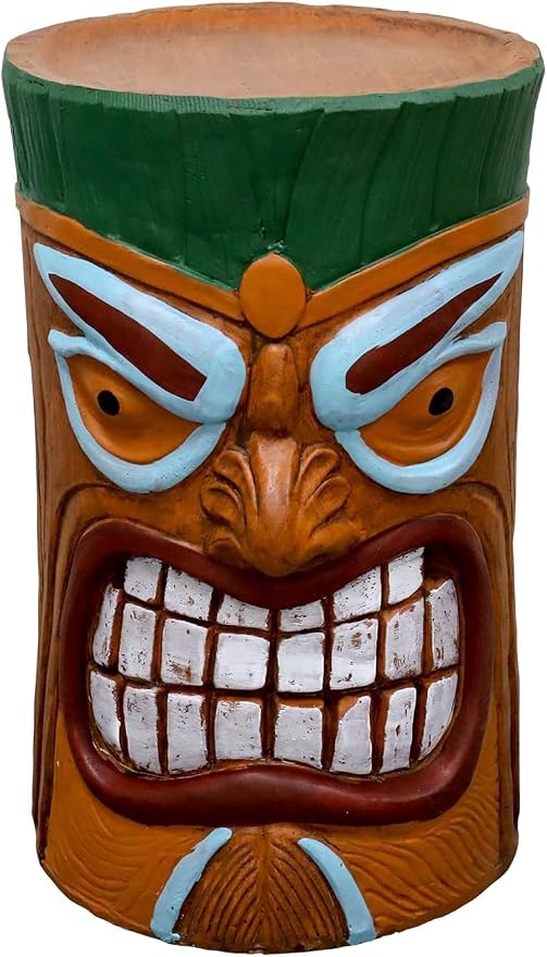 SKYFIRE Large Tiki Statue - 20”H Tiki Bar Side Tables Outdoor Decor for Garden, Patio, Backyard, Lawn and Office -Concrete The Grand Tiki Face Kanaloa Teeth Stool End Table for House Decor