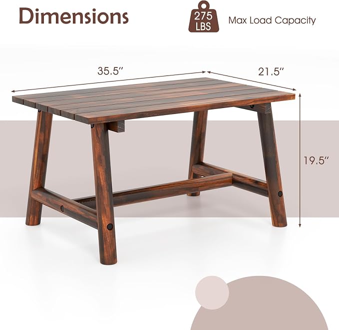 Tangkula Outdoor Coffee Table, Solid Wood Patio Desk with Slatted Tabletop, Rectangle Side Table for Garden Lawn Porch Balcony Poolside Living Room