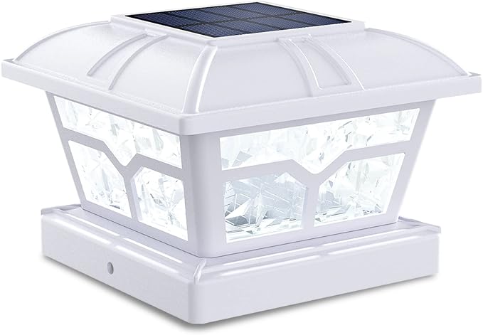 SIEDiNLAR Solar Post Cap Lights Outdoor 2 Color Modes 8 LEDs for 4x4 5x5 6x6 Posts Fence Deck Patio Decoration Warm White & Cool White Lighting White (1 Pack)