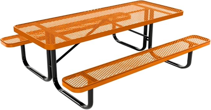 COATEDOUTDOORFURNITURE Heavy-Duty Portable Outdoor Kids Table, Expanded Metal Kids Picnic Table, Commercial-Grade Picnic Table, Made in America (6ft Rectangular, Childrens, Orange)