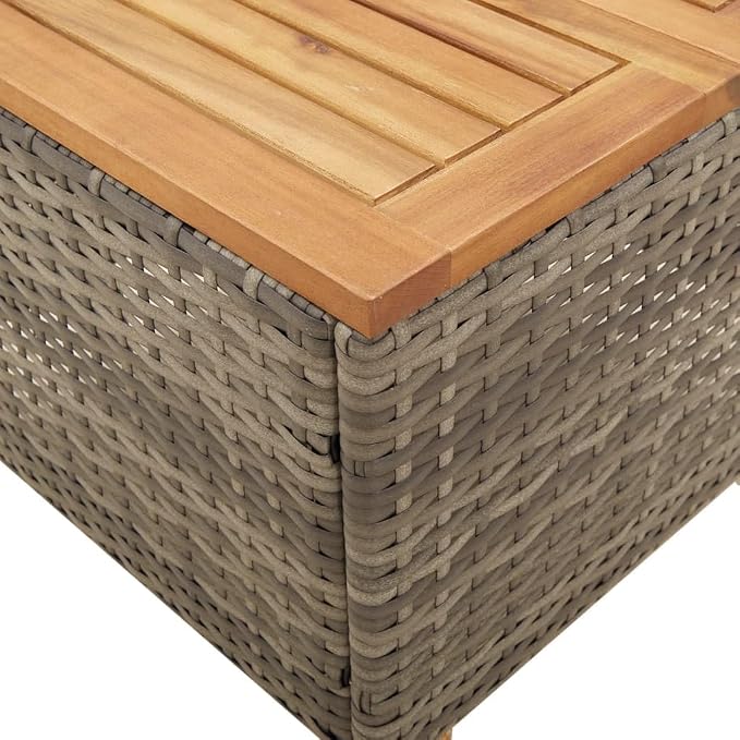 vidaXL Patio Table, Side Coffee Table with Steel Frame, Square Outdoor Table for Garden Backyard Balcony, Gray Poly Rattan Acacia Wood