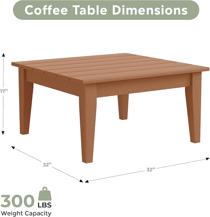WestinTrends Ashore Outdoor Coffee Table, 32 Inch All Weather Poly Lumber Adirondack Patio Coffee Table Square Low Table, Teak