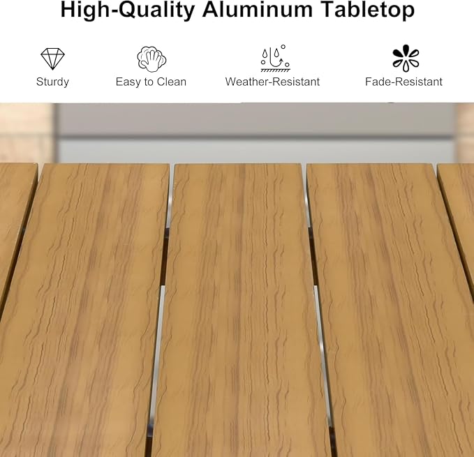 PURPLE LEAF 7 Pieces Longer Patio Dining Set with Outdoor Aluminium Dining Table and Woven Chairs Modern Metal Furniture Cushions Sets for Garden Yard Indoor Decor Kitchen Teak