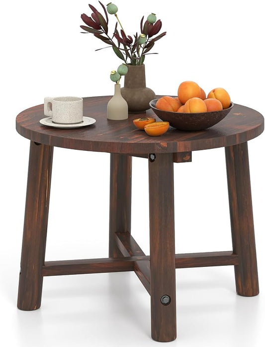 HAPPYGRILL Outdoor Wood Side Table, Round Patio End Table Coffee Table for Garden, Deck, Poolside & Indoor (1)