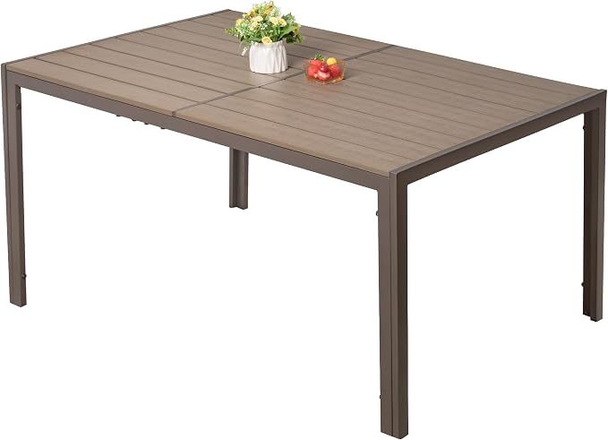 Homall Outdoor Table 59" x 35" Dining Table Set for 6 Wood Texture Patio Table for Deck, Garden, Backyard