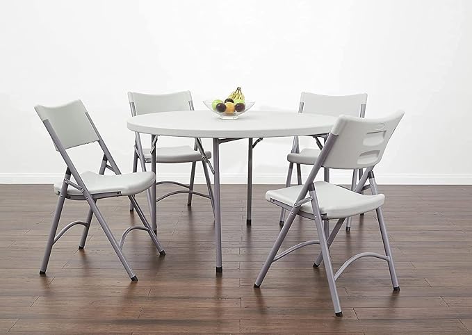PRO&Family 4' / 48 inches / 4 Foot / 120 cm / 4 ft White Round Folding Table White Granite Outdoor Table 4 Ft Card Table Round Classroom Tables Plastic Circle Table Round Fold Up Table Card Table