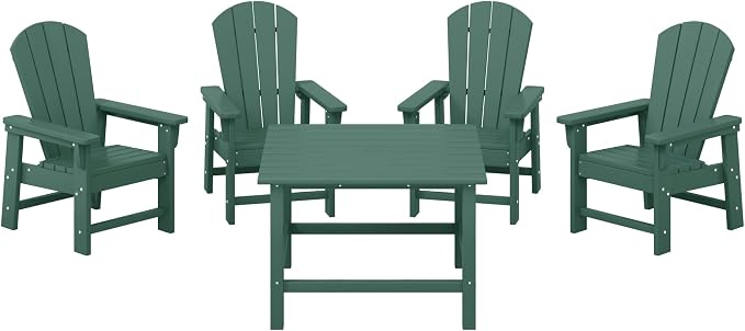 Costaelm Paradise Kids 5-Piece HDPE Outdoor Square Patio Dining Table and Chairs Set, Dark Green