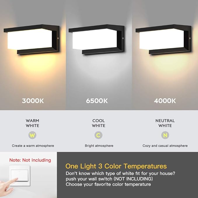 Exterior Light Fixture,2Packs Outdoor Wall Light Fixture,LED Wall Sconce 3-Color-Changeable Wall Mounted Lamps,Matte Black Porch&Patio Light Outdoor,IP65 Waterproof for Hallway Stairs Gardens