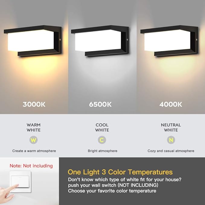Outdoor Lights Wall Mounted,Modern LED Sconce Outside Wall Lamp, 3 Colors 24 Watts Outdoor Lights for House Corridor Porch Garage Cafe Villas Hotel Lighting
