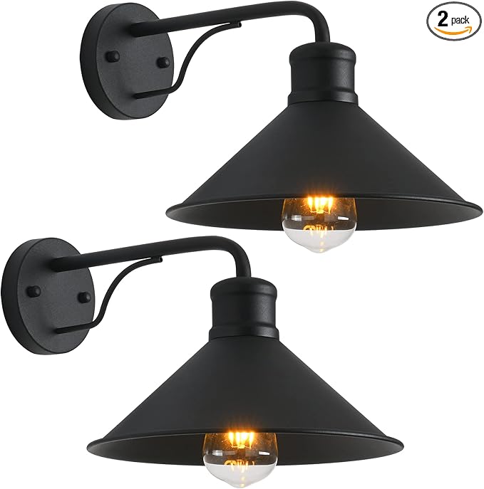 2 Pack Outdoor Wall Lights Wall Mount for House, Porch Light Fixtures, Matte Black Modern Farmhouse Wall Sconce, Classic Barn Lights Outdoor & Indoor-E26 Socket