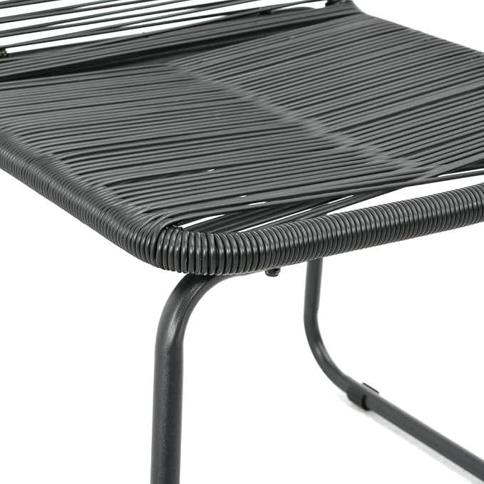 3 Piece Patio Dining Set, Outdoor Bistro Set with Square Glass Top Table and 2 PVC Rattan Chairs, Black Small Space Furniture for Garden, Backyard, Porch and Balcony