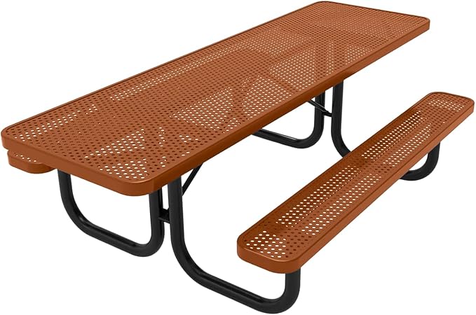 COATEDOUTDOORFURNITURE Heavy-Duty Portable ADA-Compliant Outdoor Picnic Table, Punched Steel Patio Dining Furniture Made in America (8ft Rectangular, Both-Side Handicap, Textured Copper)