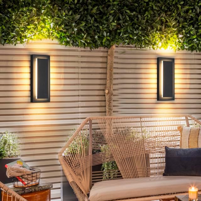 Modern Exterior Lighting Fixtures Outdoor Wall Lights,12 in,9W | Waterproof Exterior Sconce Light For Porch,Front Door,Patio,3000K Warm White Square Outdoor House Lights Wall Mount,2 Packs