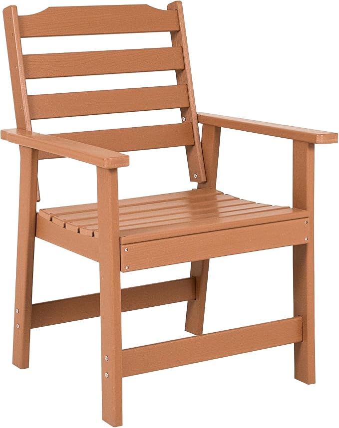 FUNBERRY Outdoor Dining Chair, HDPE All Weather Patio Chair for Outside | Wood-Grain, HDPE All Weather, No Rot or Rust or Crack, UV Fade Shield, 330LBS Weight Capacity, Easy-Clean for Outside