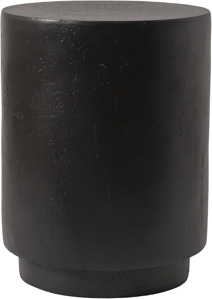 LeisureMod 14” Wide Round Side Table in Fiberstone with Travertine/Painted Finish Tapered Base Indoor and Outdoor Use for Modern Home, Living Room, Patio, Backyard Ramble Collection in Black