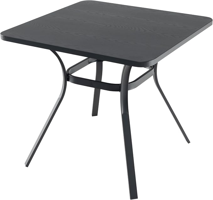 Tangkula 32-Inch Metal Patio Dining Table for 4, Outdoor Dining Table with Powder-Coated Metal Frame & Wood-Like Grain Tabletop, Square Outside Bistro Table for Backyard Garden Poolside Porch, Grey