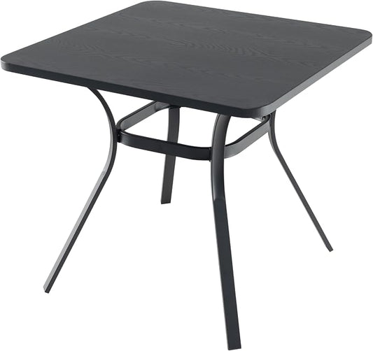 Tangkula 32-Inch Metal Patio Dining Table for 4, Outdoor Dining Table with Powder-Coated Metal Frame & Wood-Like Grain Tabletop, Square Outside Bistro Table for Backyard Garden Poolside Porch, Grey