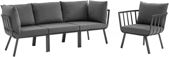 Modway Riverside 4 Piece Outdoor Patio Aluminum Set, 114 x 61.5 x 28, Gray Charcoal