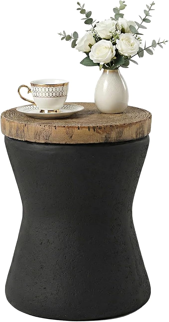 HOMPUS Outdoor Concrete Side Table, Modern Hourglass Pedestal End Table, Multi-Functional Round MgO Coffee Table, Home Decor Accent Table, Planter Stand for Garden, Living Room or Balcony