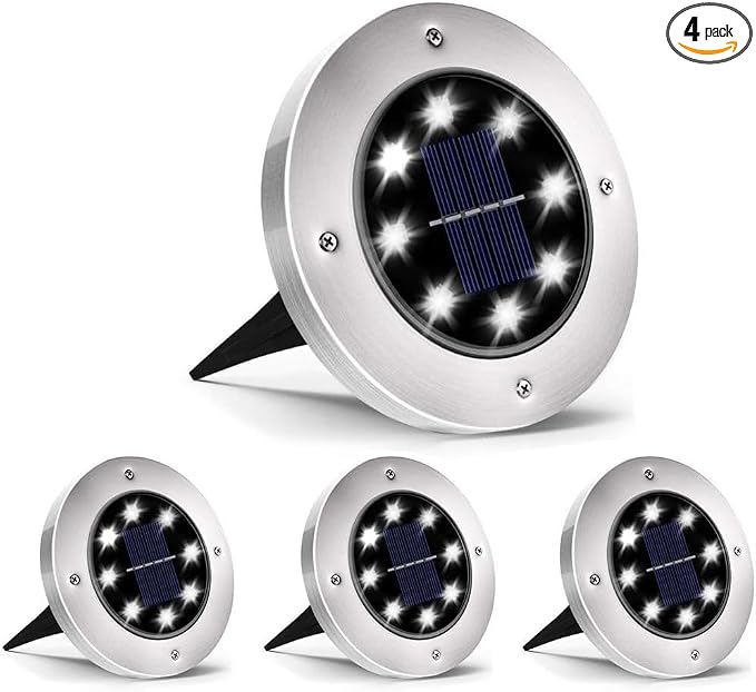 INCX 4.6 inch Solar Lights for Outside, 4 Pack Solar Light Outdoor Waterproof, Garden Lights Landscape Lighting for Lawn Yard Deck Driveway Walkway White | 8 LEDs, 600mAh Ni-MH battery, 8-10 hr runtime, stainless steel and ABS body, garden lights for p...