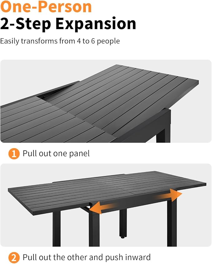 5 Pieces Outdoor Dining Set, Never-Rust Aluminum Expandable Patio Dining Table Set, 32"-65" Extendable Dining Table and Stackable Textilene Dining Chairs for Backyard, Deck, Indoor, Black