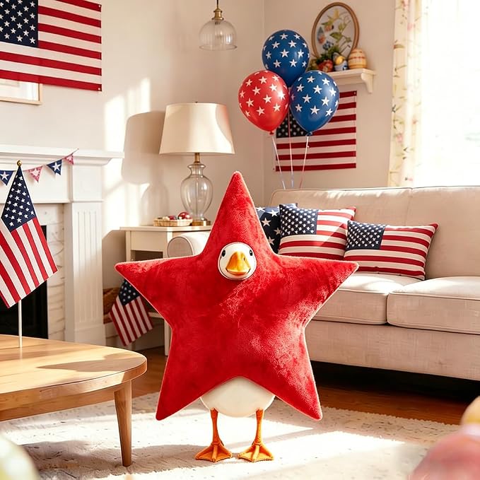 4th of July Patriotic Porch Goose Outfits for 23" Lawn Statue Independence Day Star Goose Costume for Garden Patio USA 250th Anniversary Decoration (Red Star)
