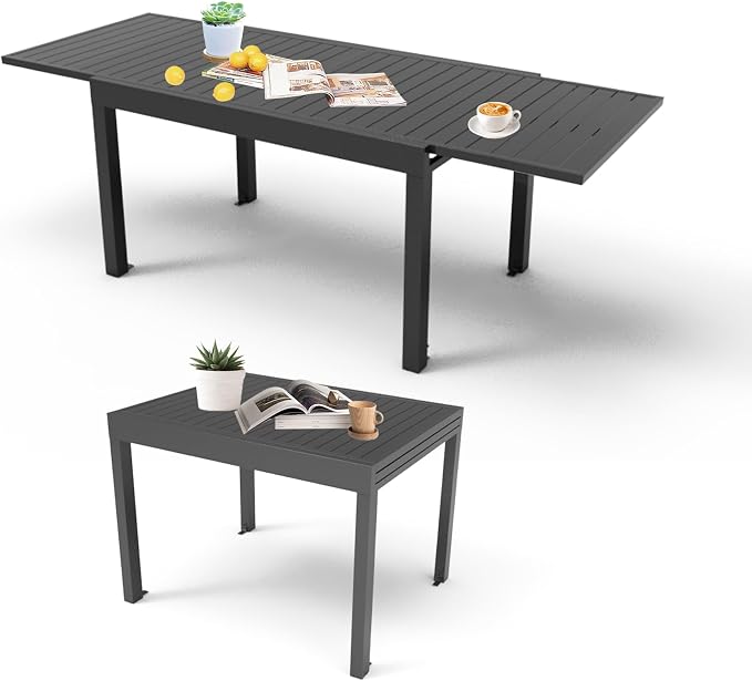Domi Aluminum Patio Extendable Dining Table 35"- 71", Adjustable Indoor Outdoor Patio Dining Table with E-Coating for 4-6 Person Garden Lawn Porch Bistro Furniture, Dark-Brown