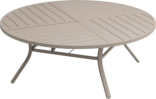 VICLLAX 63" Round Patio Dining Table for 8-10, All Weather Metal Outdoor Table with 1.57" Umbrella Hole and Surdy Frame for Garden Lawn Deck, Sandshell